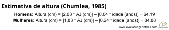 Estimativa de altura (Chumlea, 1985) Fórmulas para a estimativa de altura proposta por Chumlea et al (1985)